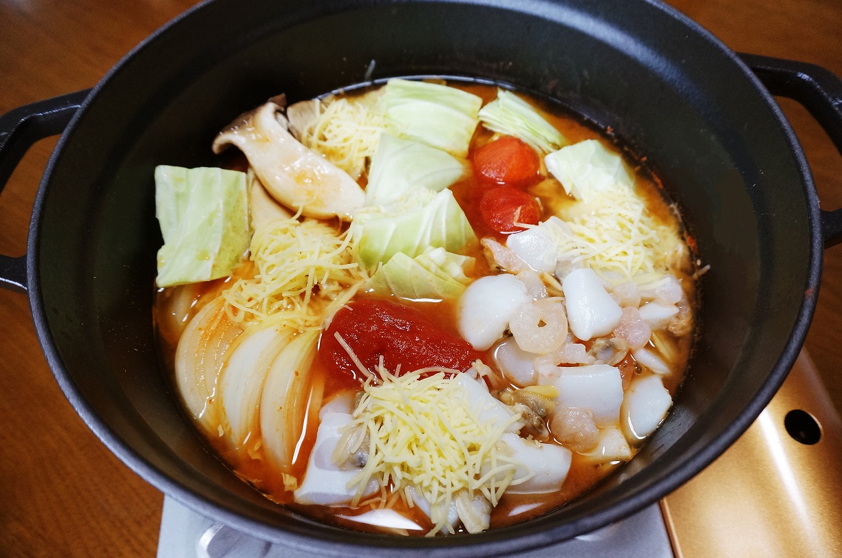 上高地みそ 白菜なべレシピ 洋風シーフードキムチ鍋